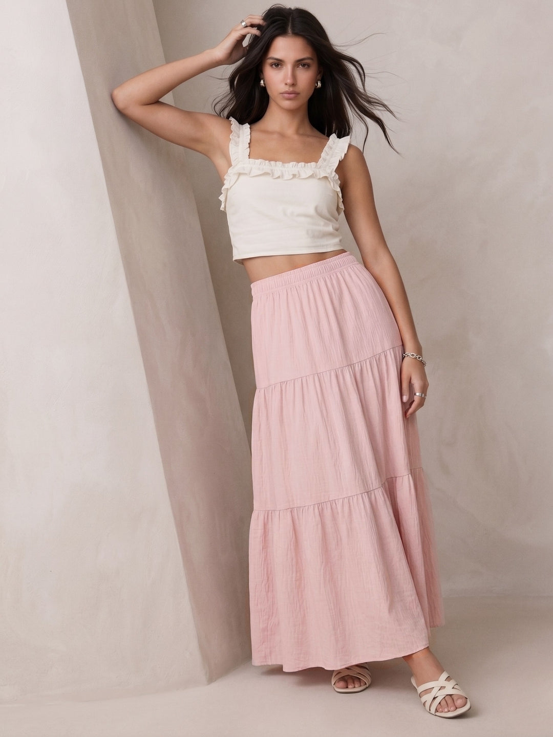 Pink High Waist Flared Skirts
