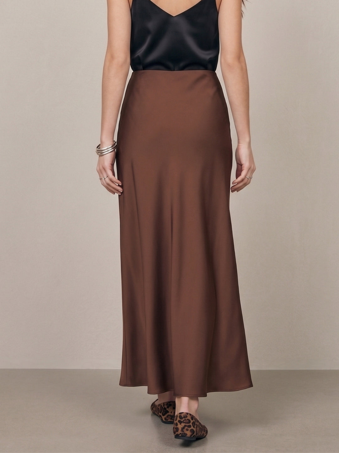 Brown High Waist Satin Skirt
