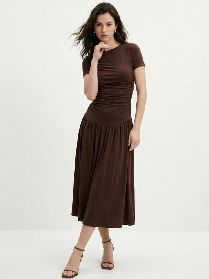 Brown Fitted Dress With Flowy Hem