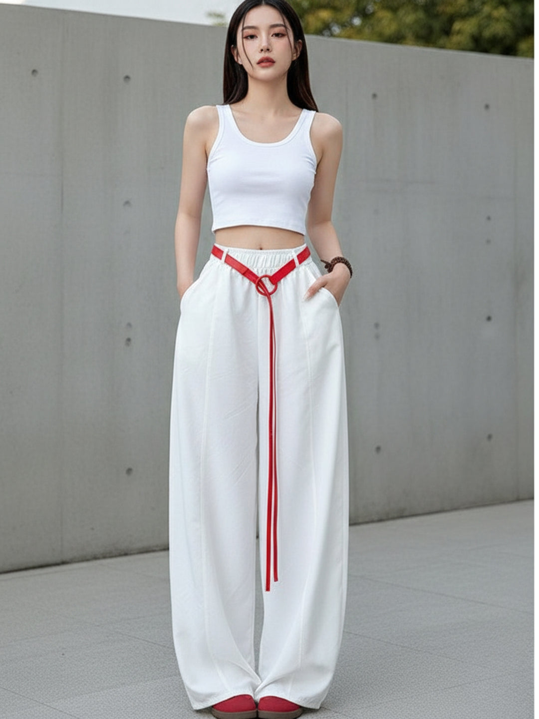 White High Waist Barrel Style Sweatpant