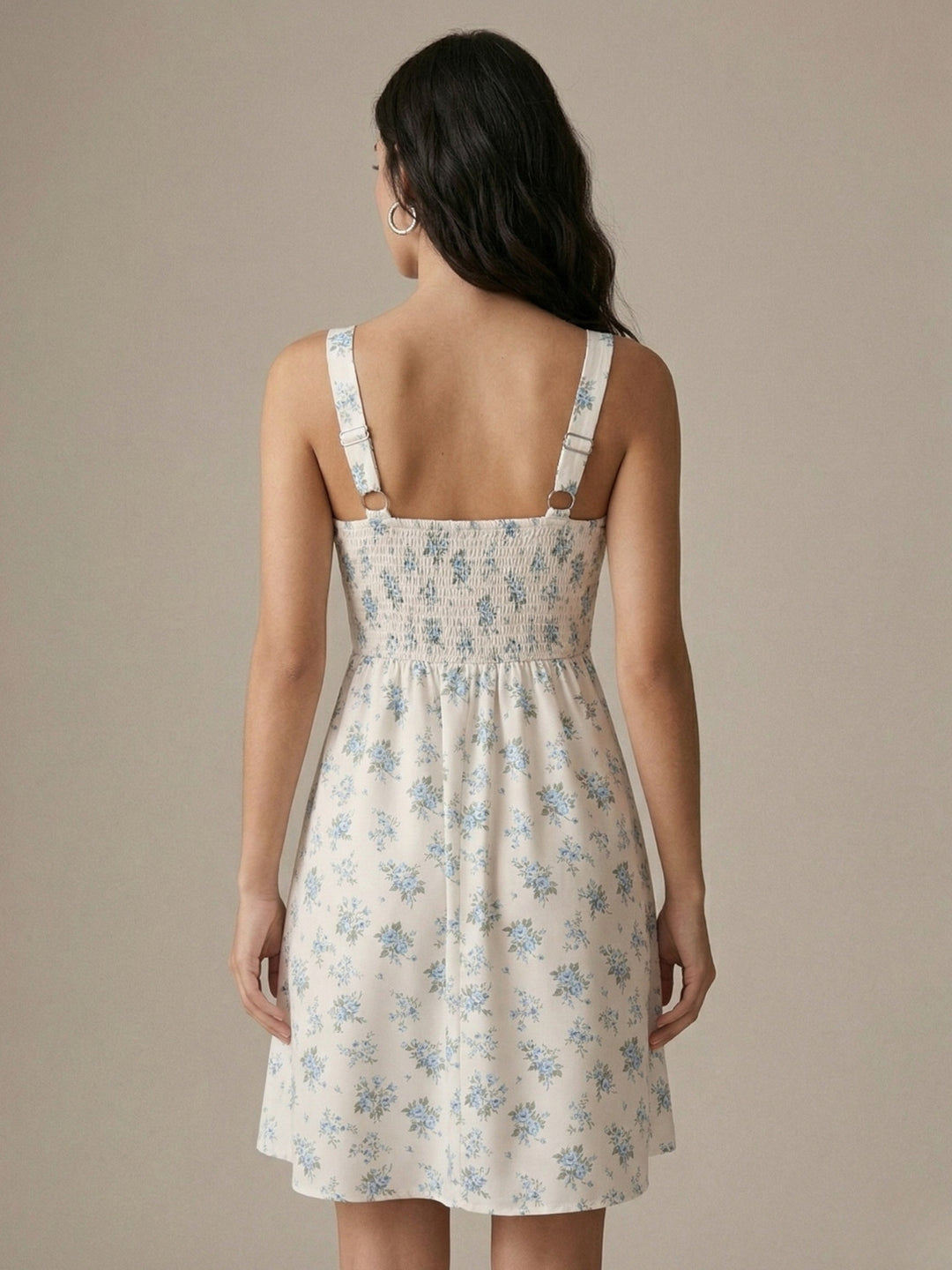 White Shoulder Strap Printed Dress