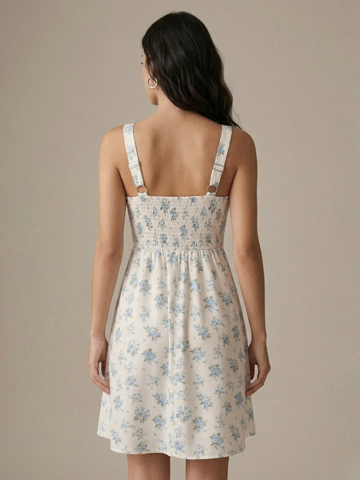 White Shoulder Strap Printed Dress