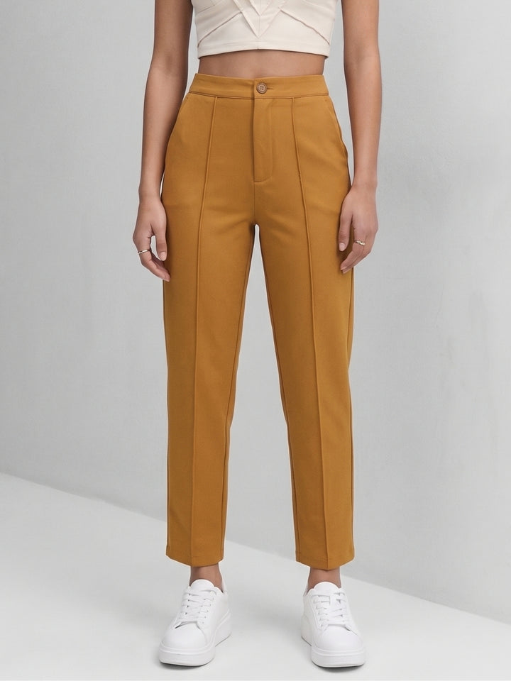 Brown Front Pintuck Straight Pant