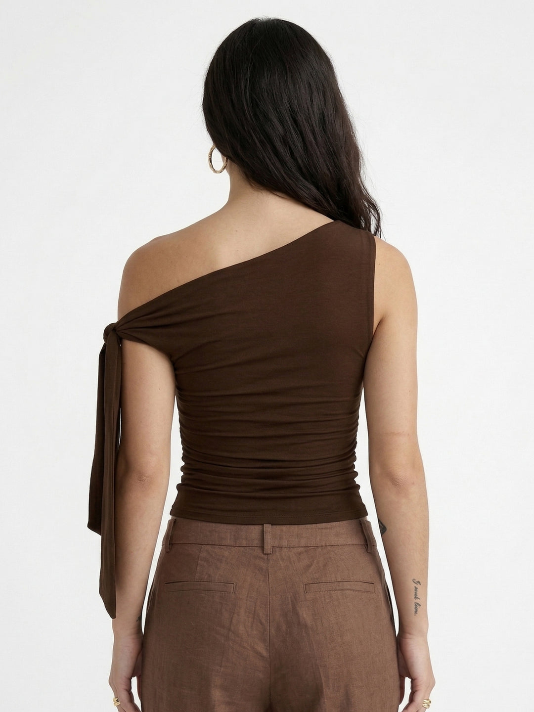 Brown One Shoulder Tie-Up Top