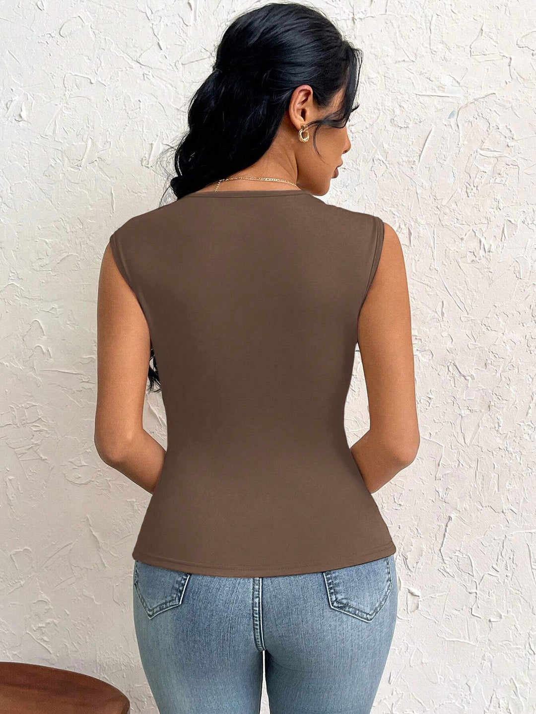 Brown Sleeveless Cut-Out Detail Top