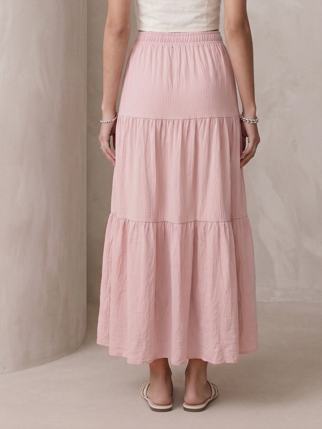 Pink High Waist Flared Skirts