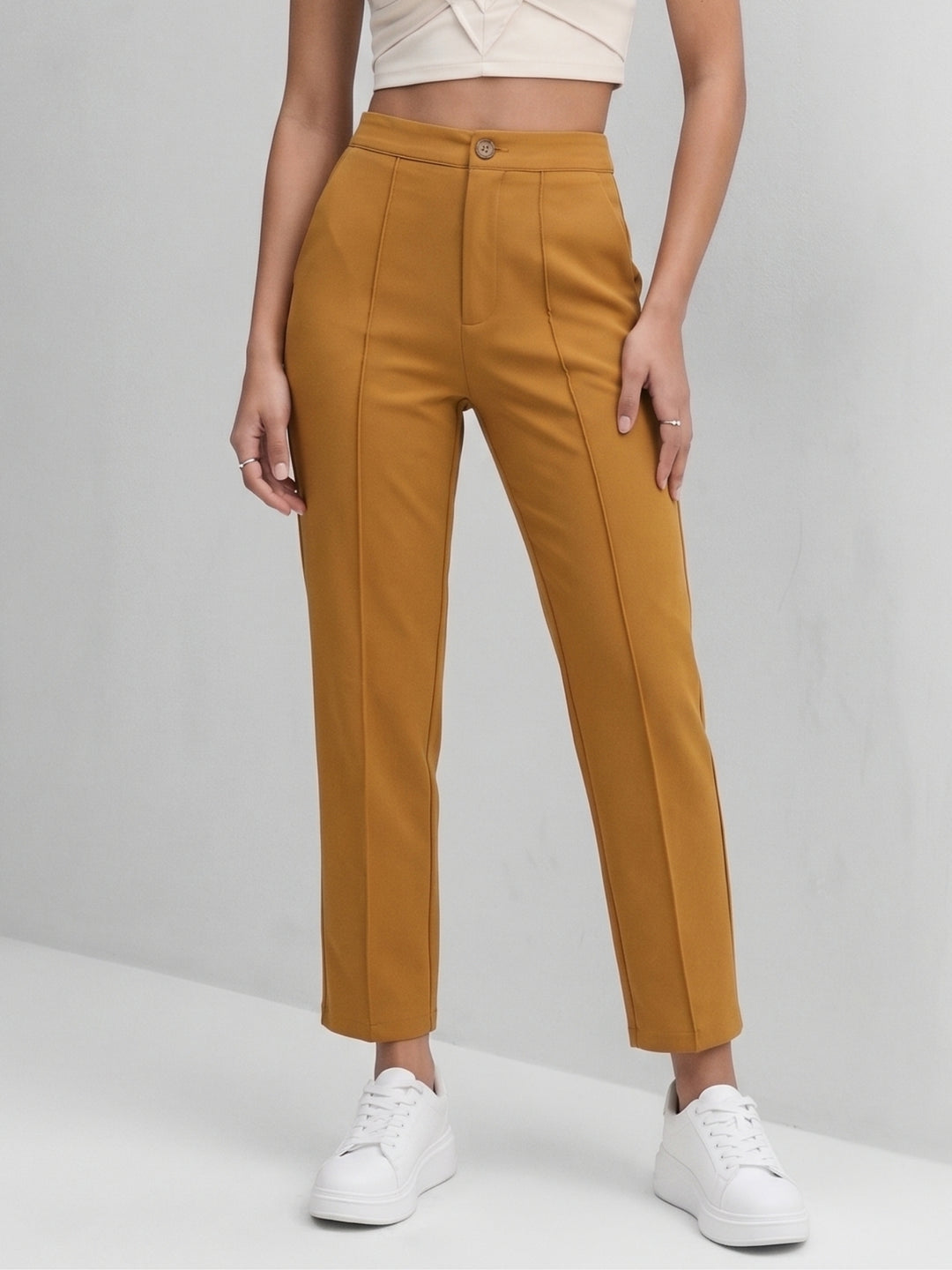 Brown Front Pintuck Straight Pant