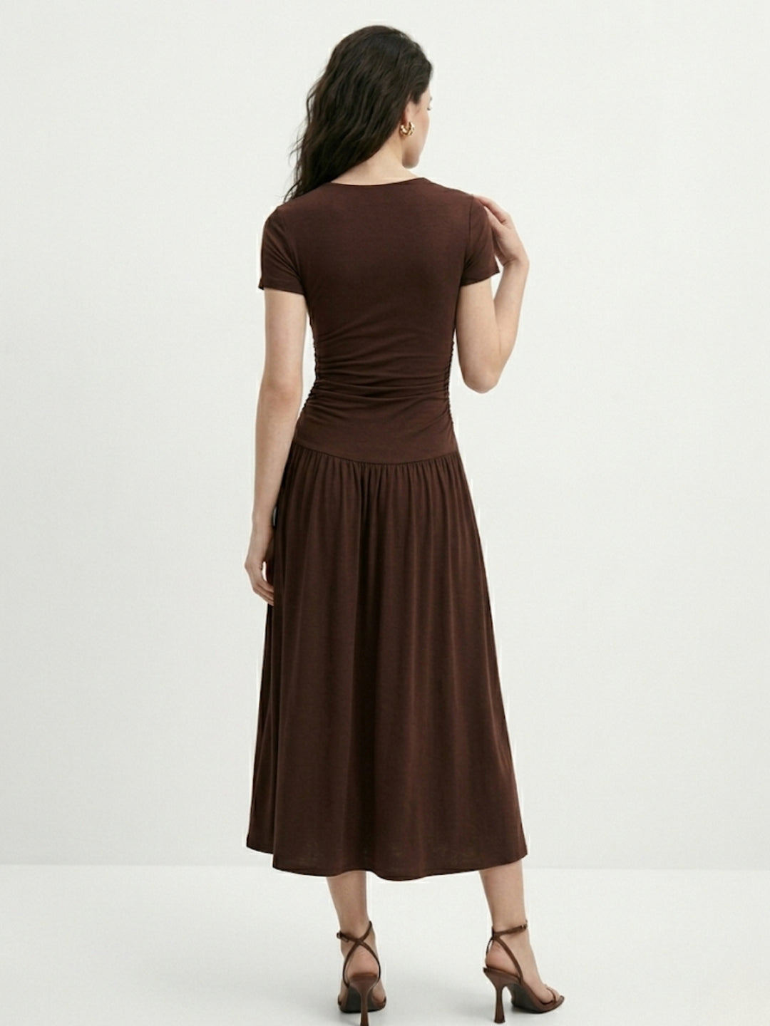 Brown Fitted Dress With Flowy Hem
