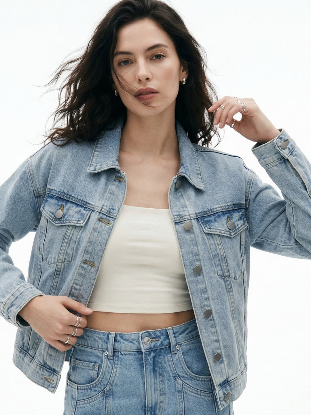 Light Blue Solid Relaxed Denim Jacket
