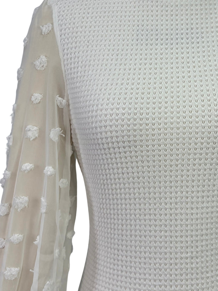 White Sheer Sleeved Bodycon Textured Dress