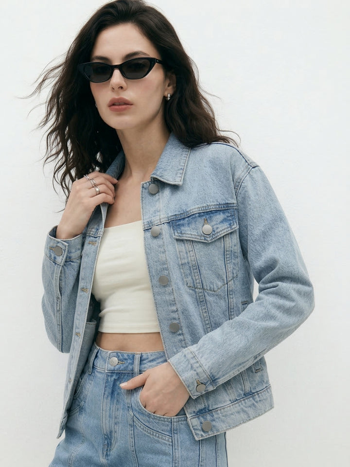 Light Blue Solid Relaxed Denim Jacket