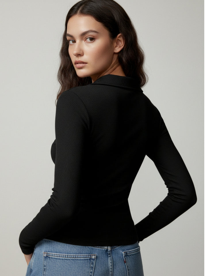 Black Collared Neck Fitted Top