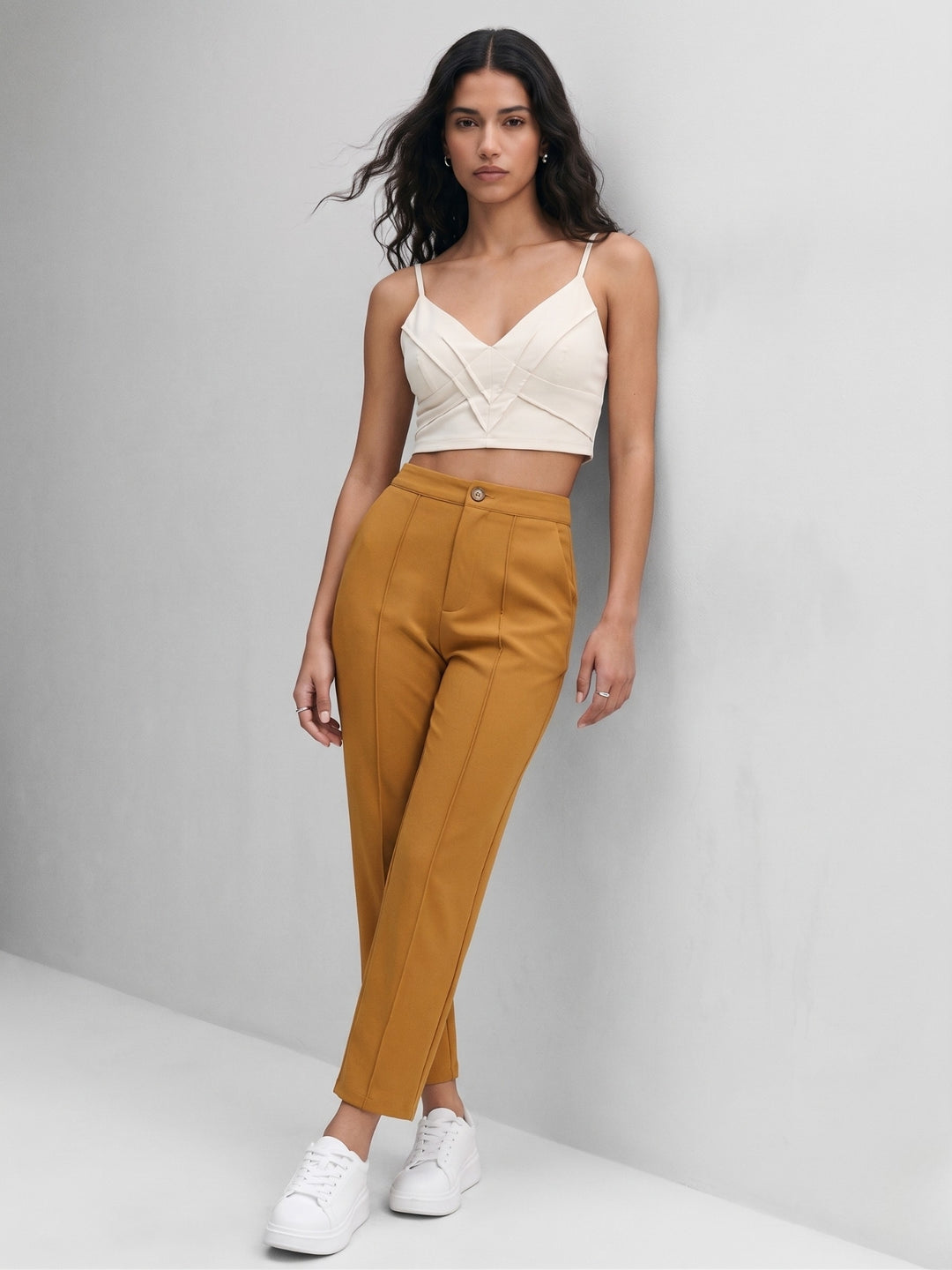 Brown Front Pintuck Straight Pant