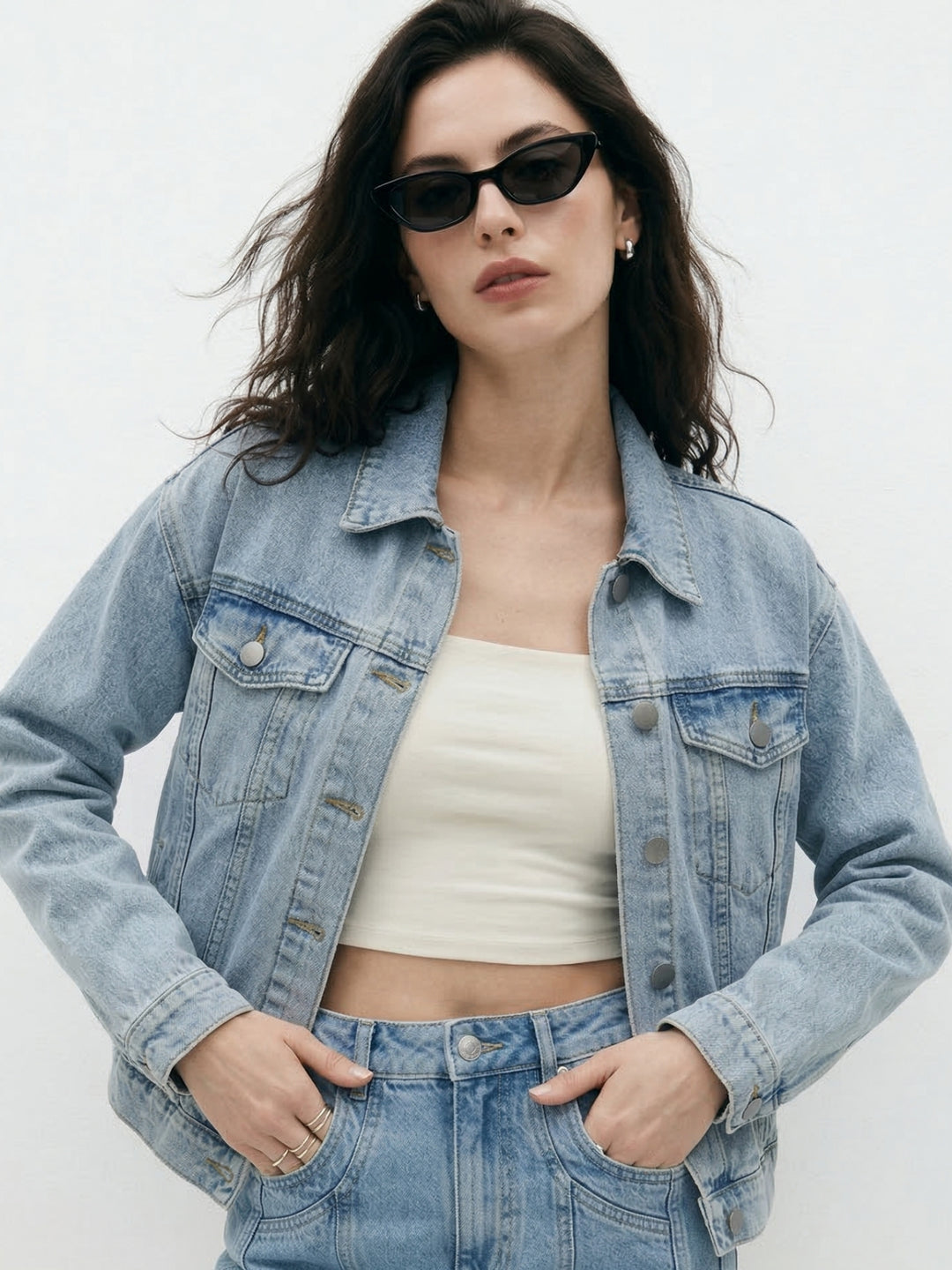 Light Blue Solid Relaxed Denim Jacket