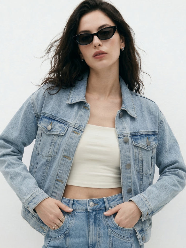 Light Blue Solid Relaxed Denim Jacket