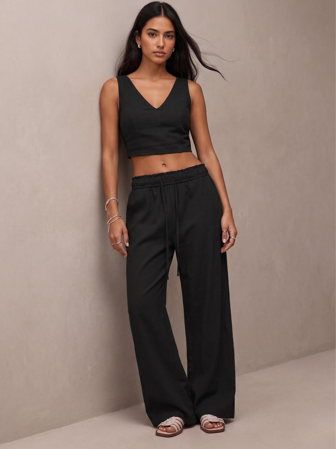Black Low Waist Wide Leg Trouser
