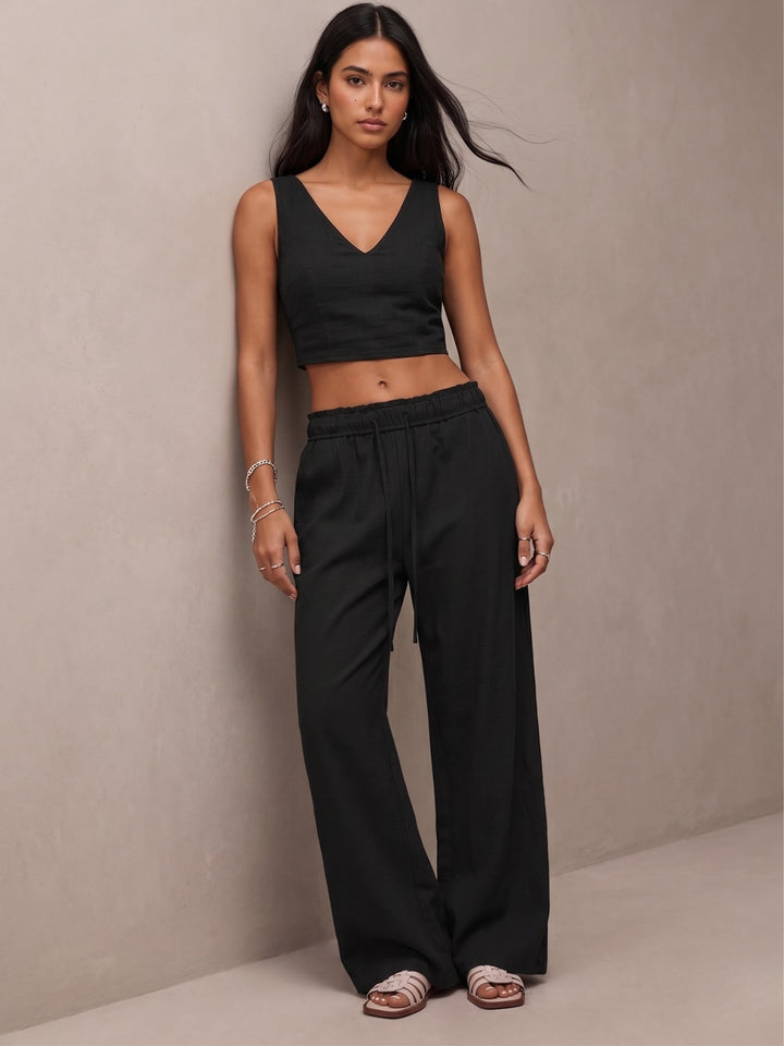 Black Low Waist Wide Leg Trouser