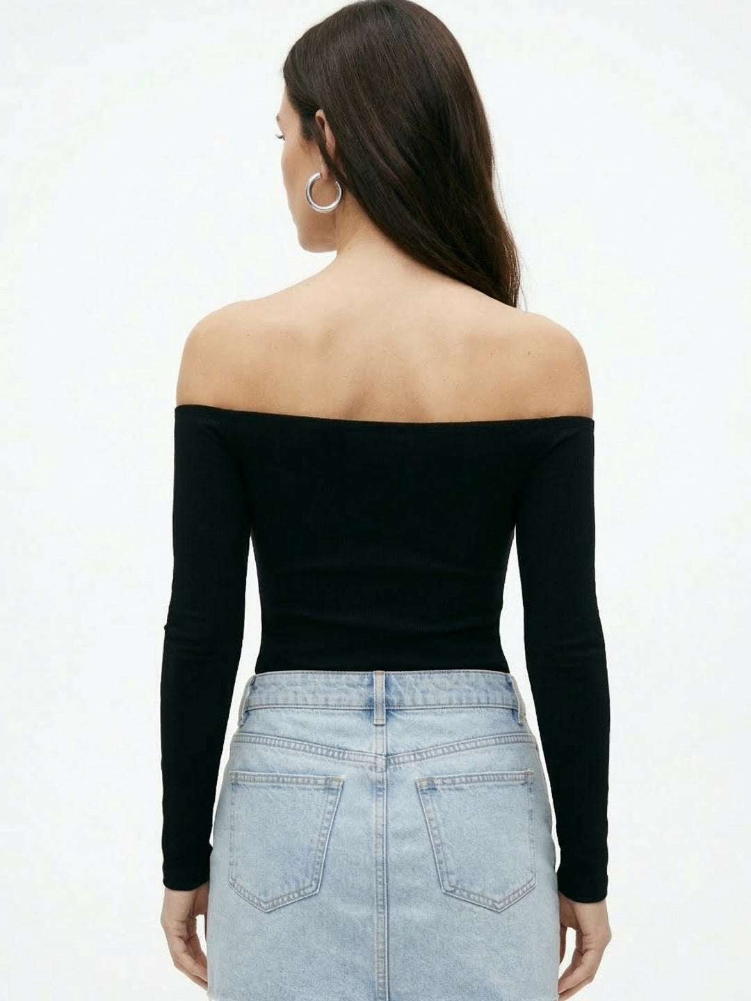 Black Off Shoulder Fitted Top