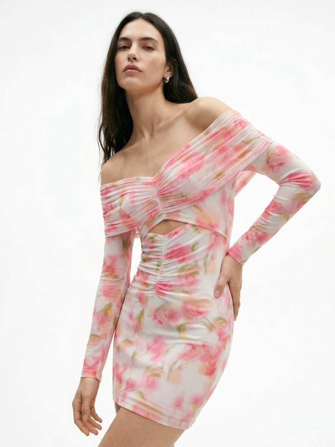 Multi Blurred Floral Cut-Out Mini Dress