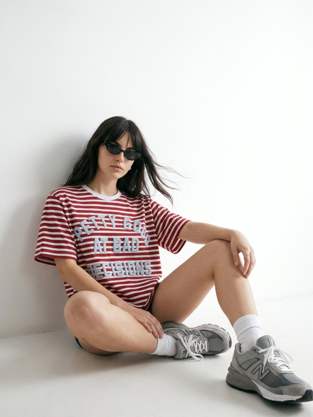 Multi Oversized Striped Graphic Printed T-Shirt