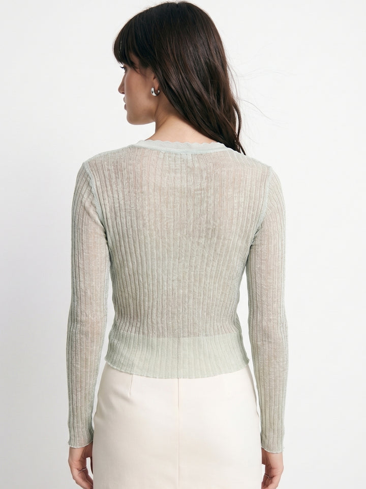Mint Pointelle Textured Cardigan Styled Top