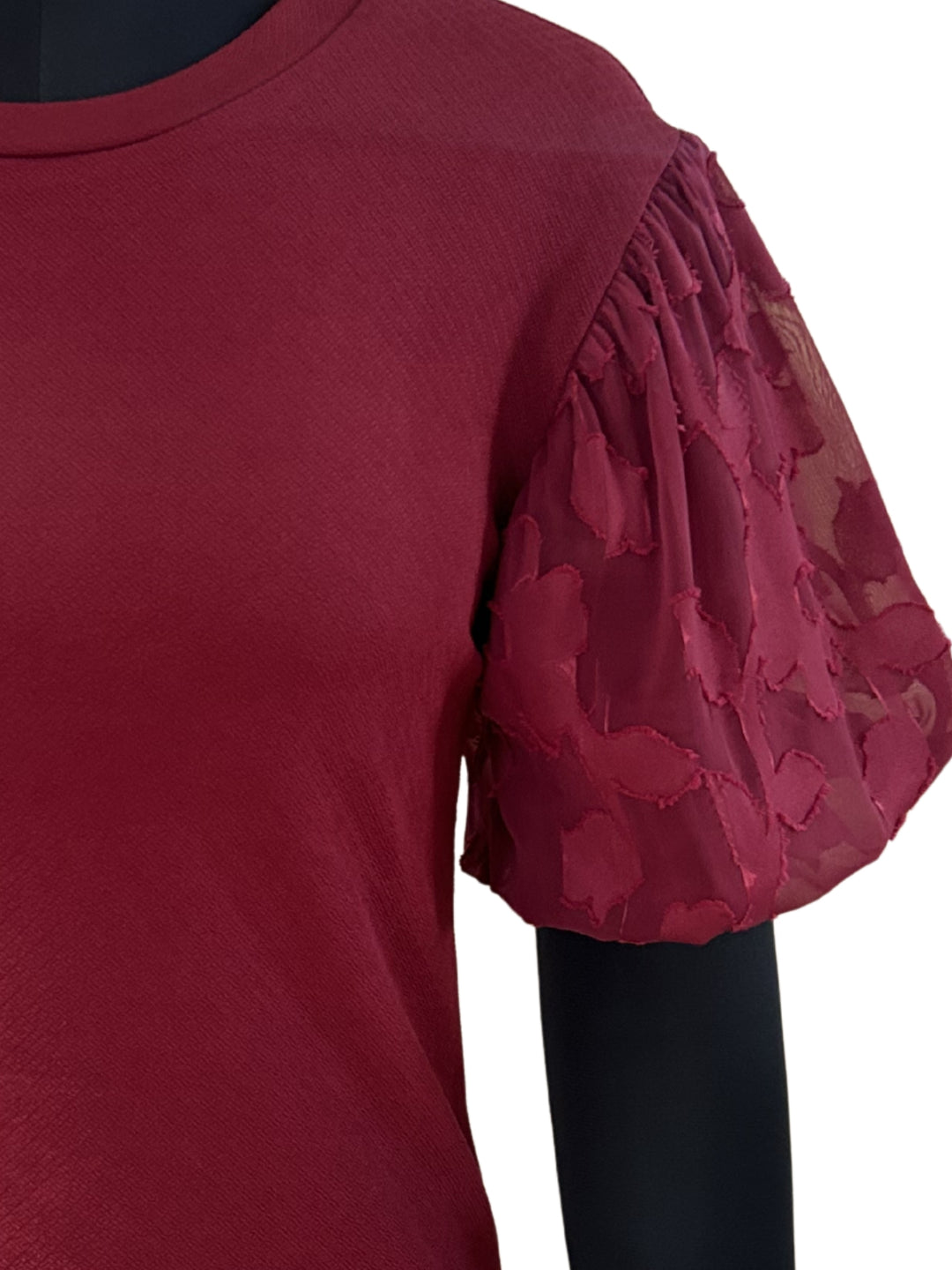 Maroon Puff Textured Sleeved Top