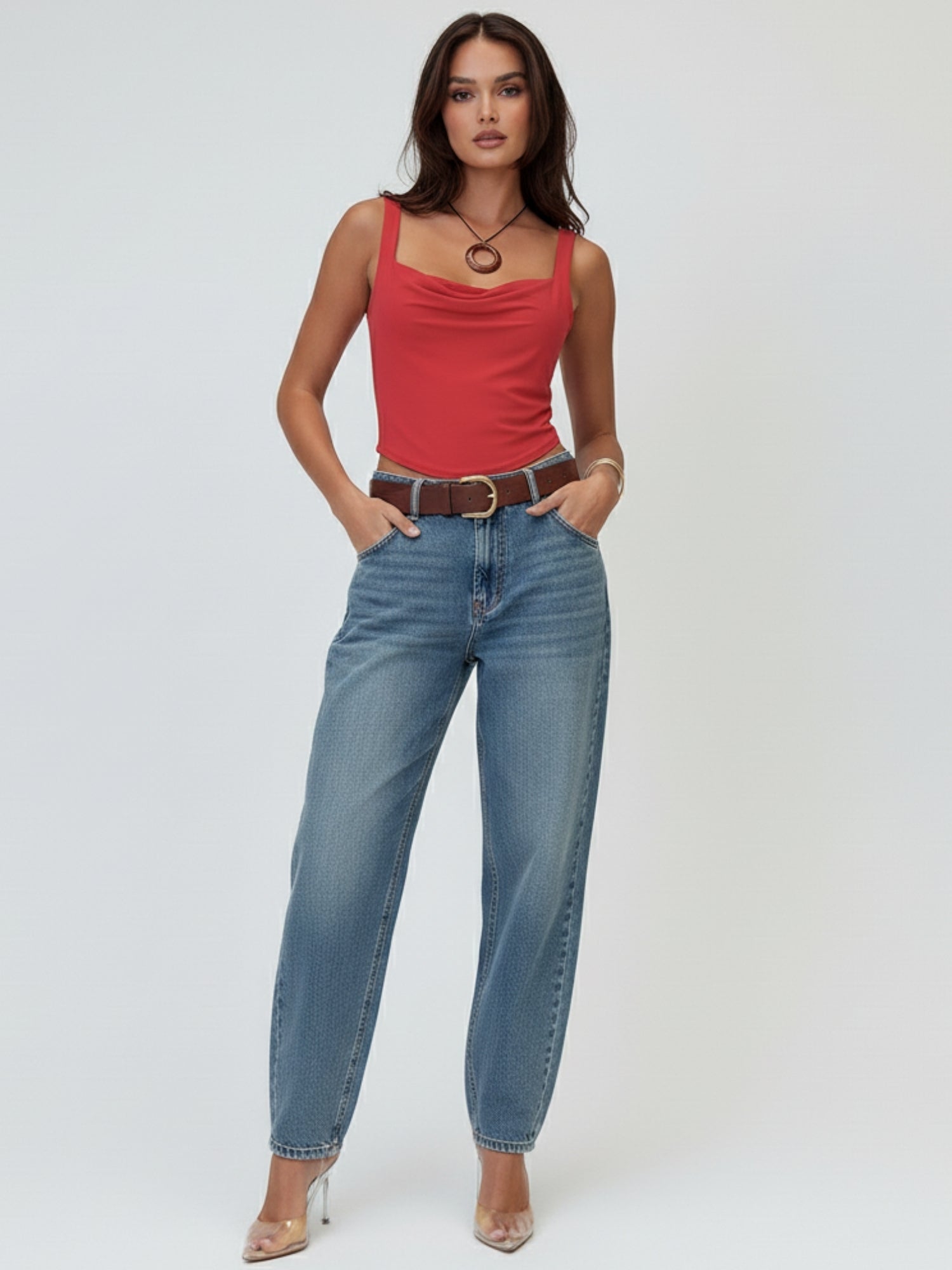 Red Cowl Neck Camisole