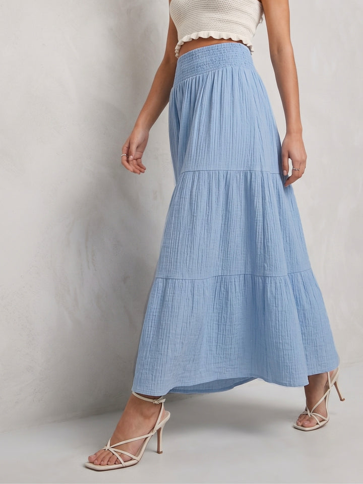 Blue High Waist Tiered Skirt
