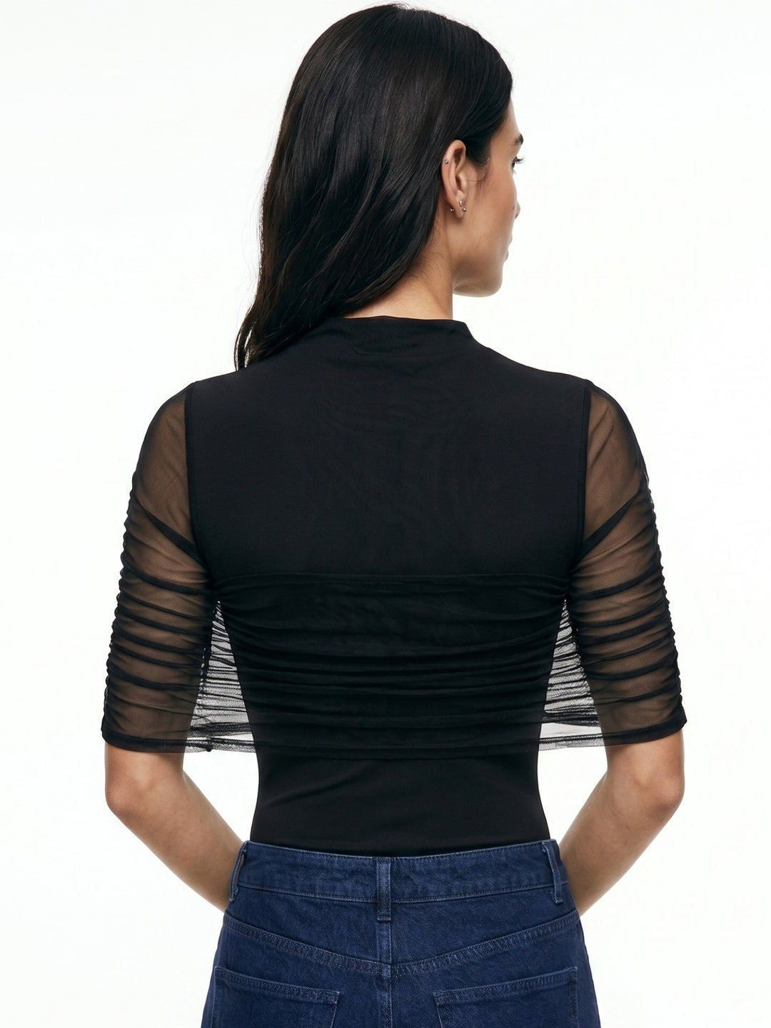 Black Drapey Cowl Fitted Top