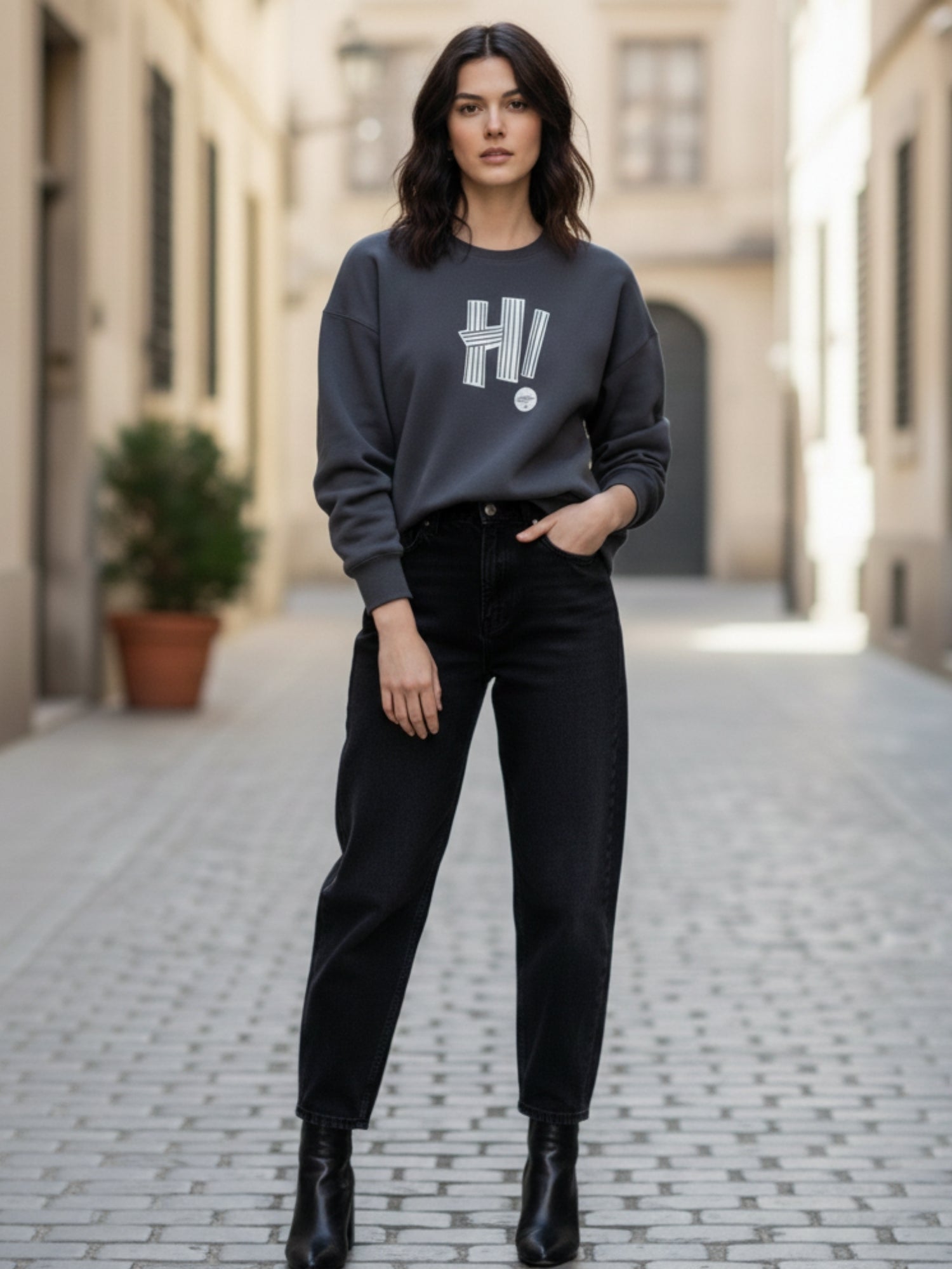 Grey Graphic Oversized Sweatshirt