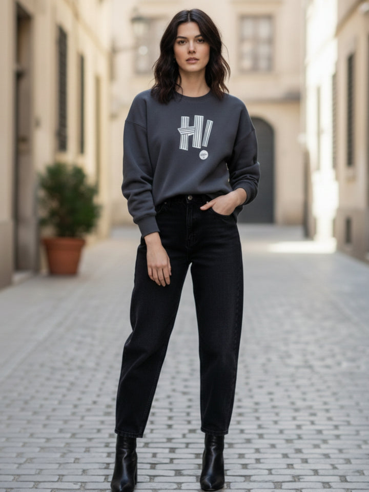 Grey Graphic Oversized Sweatshirt