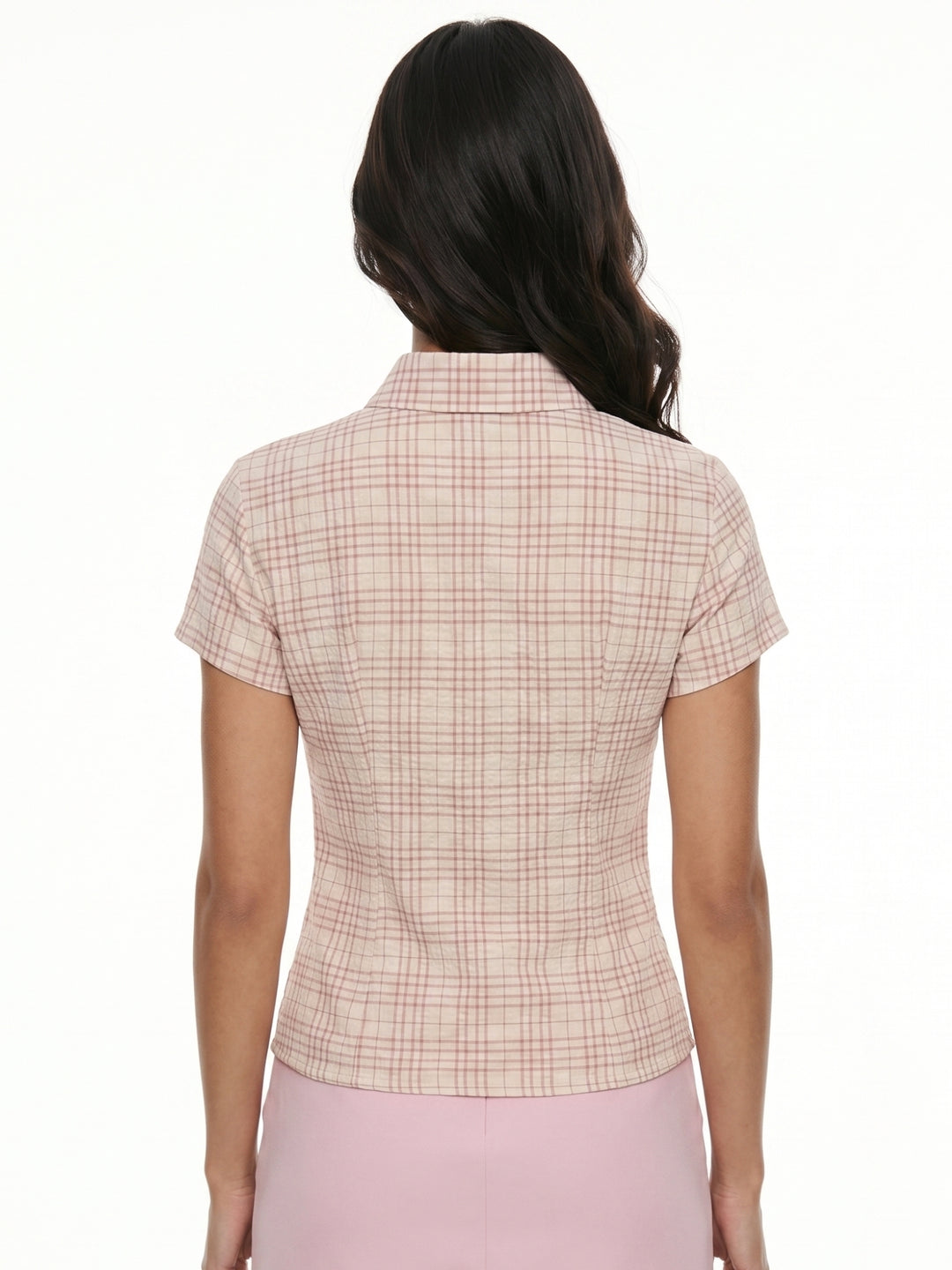 Pink Short Sleeve Collared Front Buttoned Shirt