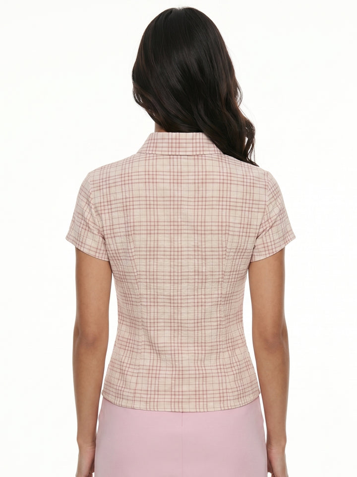 Pink Short Sleeve Collared Front Buttoned Shirt