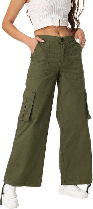 Olive Cargo Pockets Wide Leg Pant