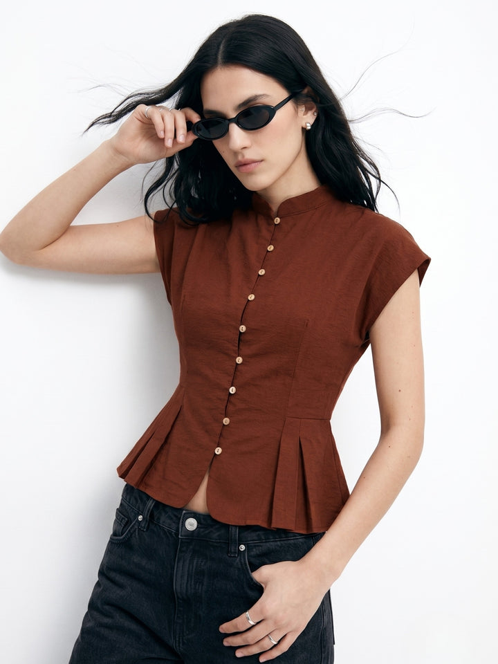 Burgundy Waist Fitted Front Buttoned Top