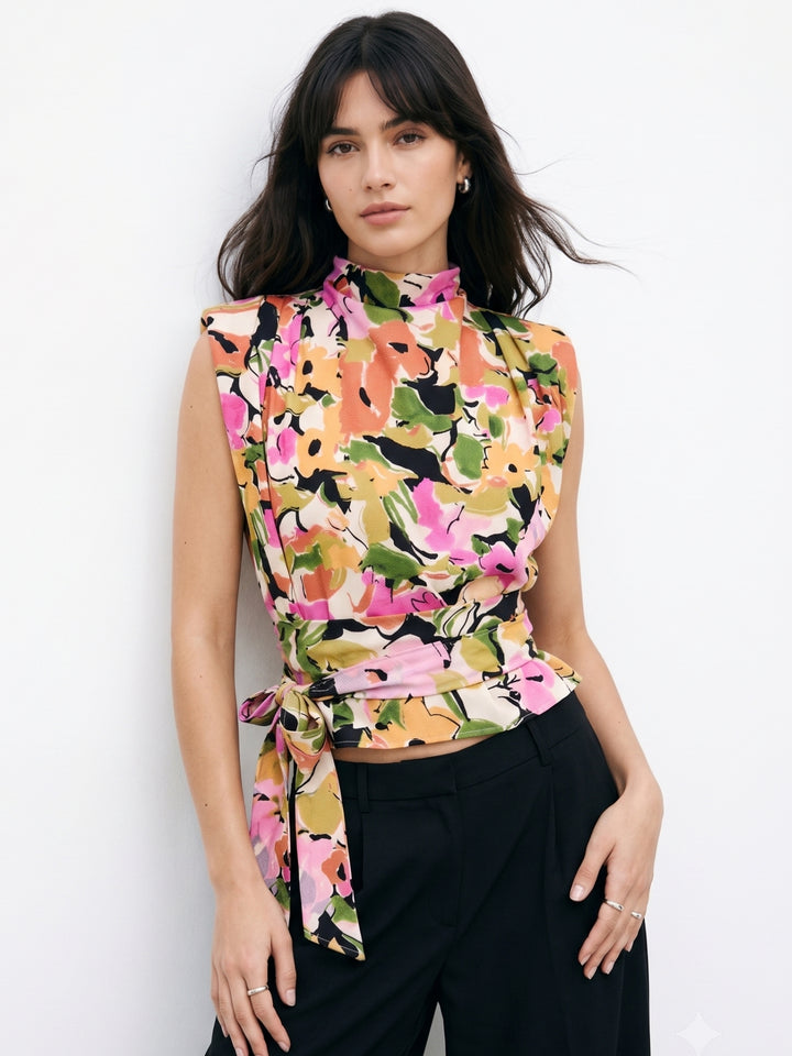 Multi Waist Tie-Up Floral Printed Top