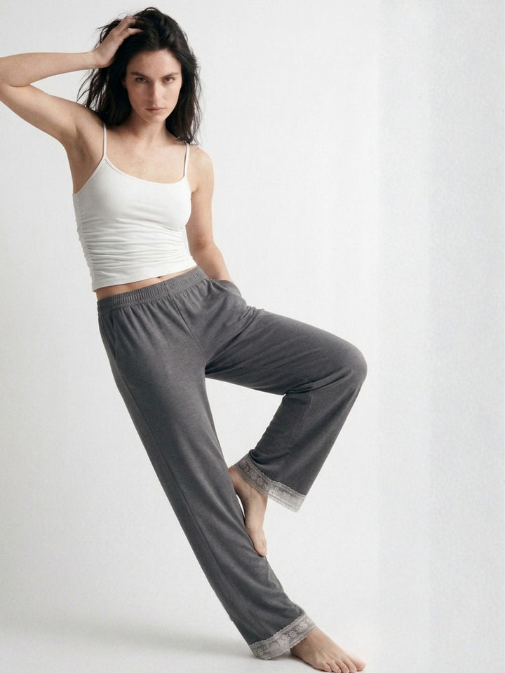 Grey High Waist Lace Hem Pant