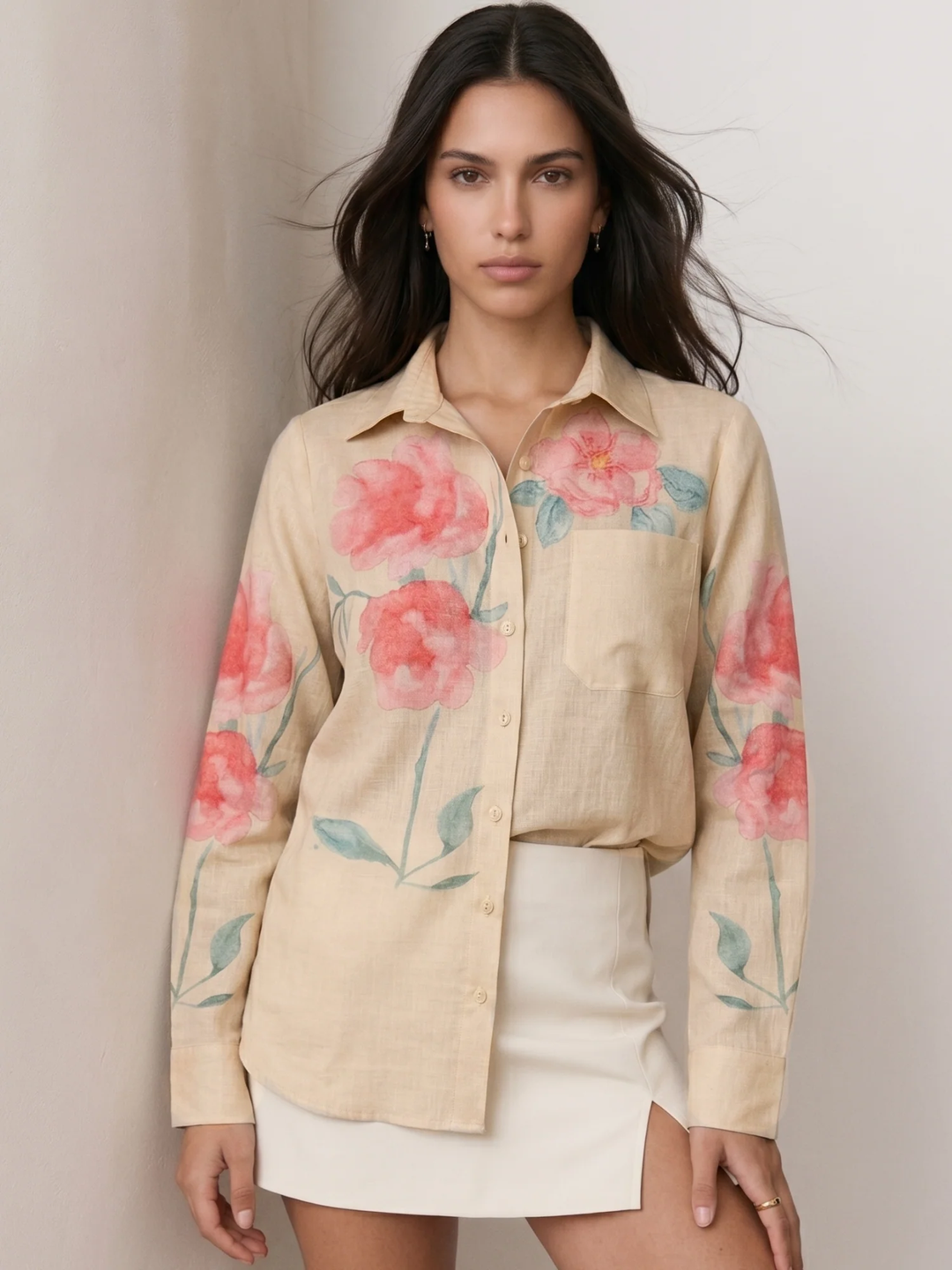Beige Placement Printed Shirt