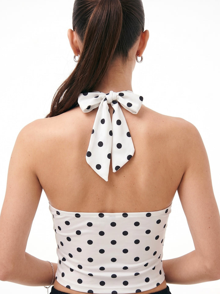 White Halter Neck Printed Tank