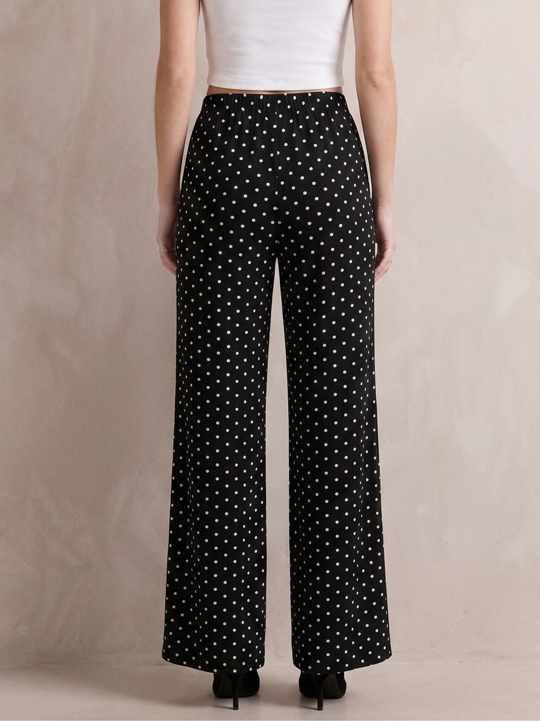 Black Polka Dotted High Waist Trouser