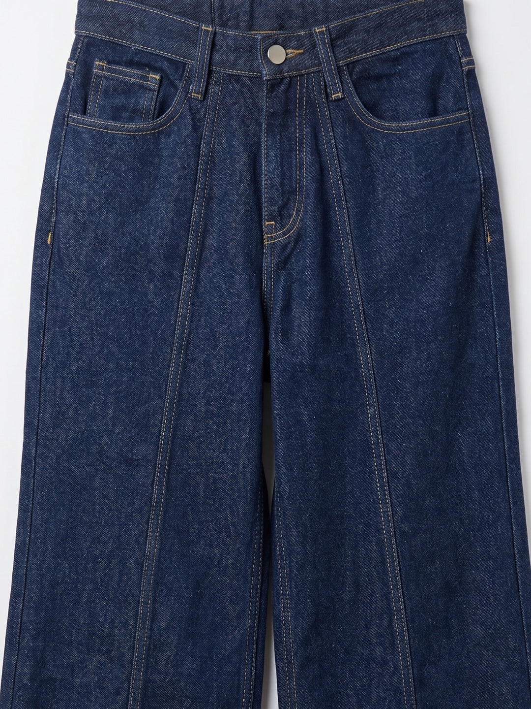 Dark Blue Folded Hem Wide Leg Jeans