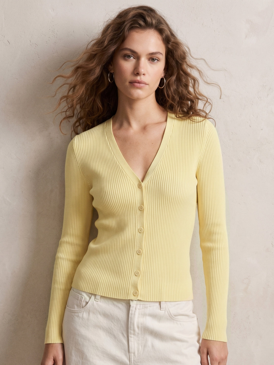 Yellow Front Buttoned Fitted Top