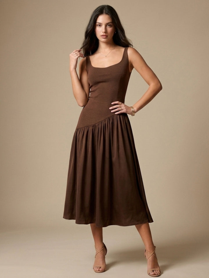 Brown Flare Hem Sleeveless Dress