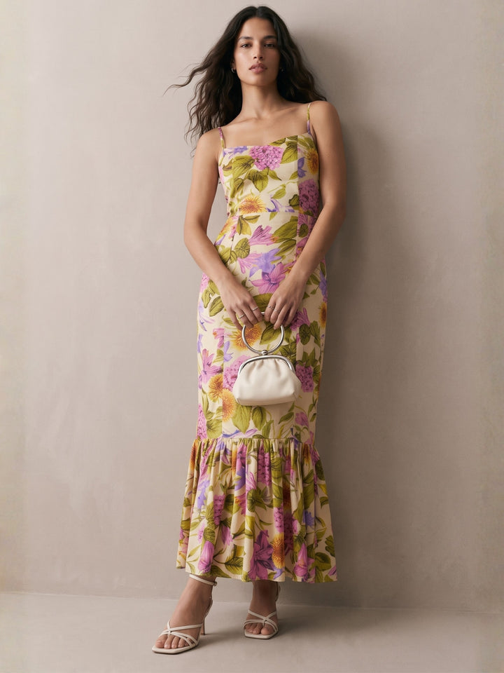 Pink Floral Mermaid Midi Dress