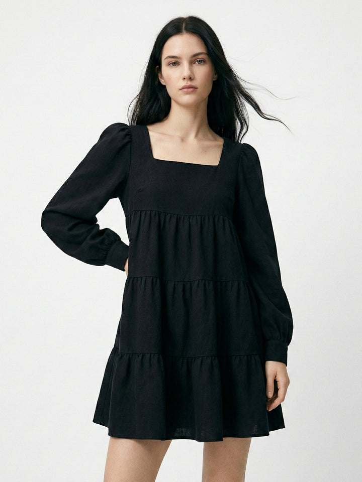 Black Basic Tiered Dress