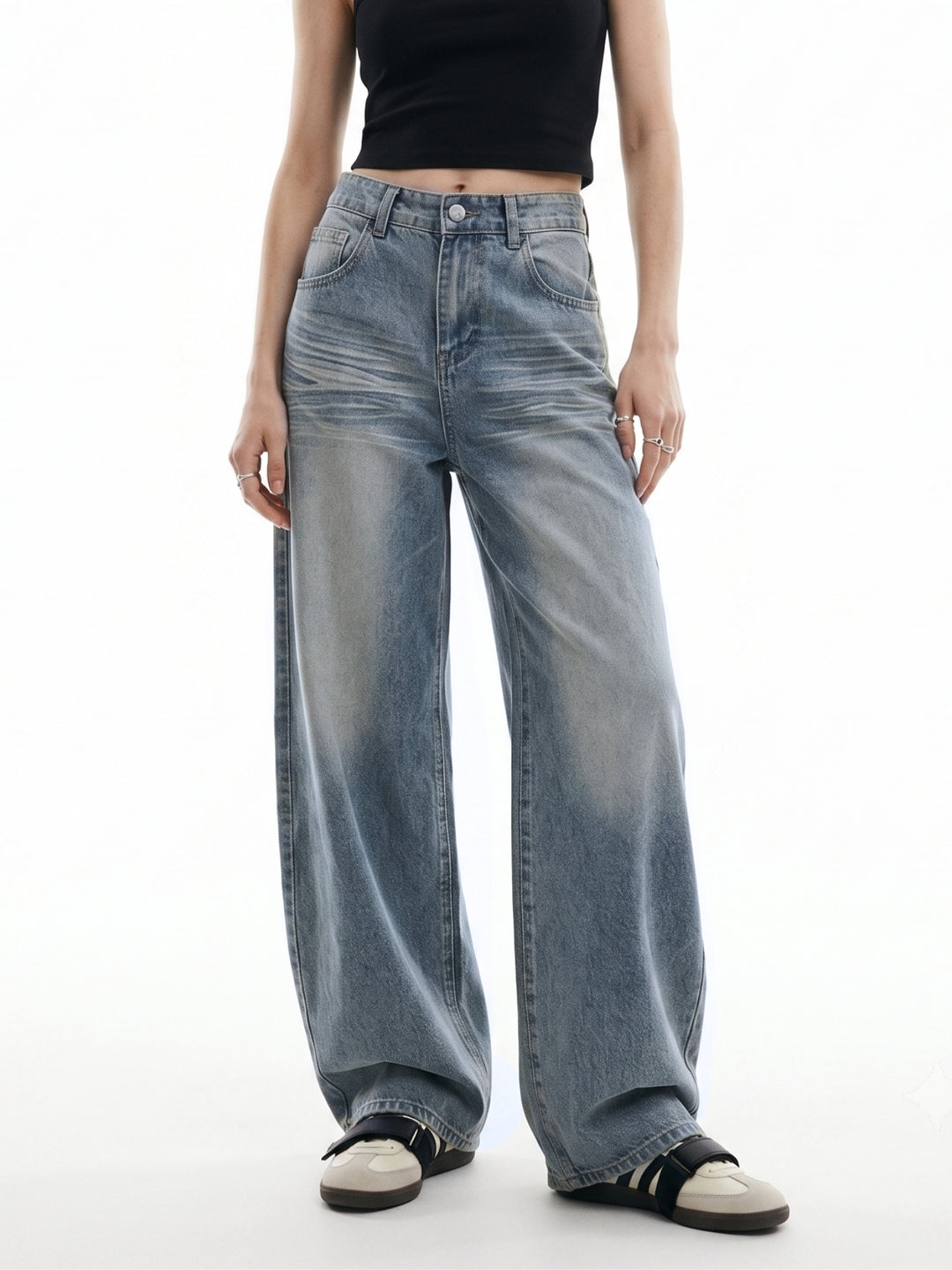 Blue Tinted Washed Baggy Jeans