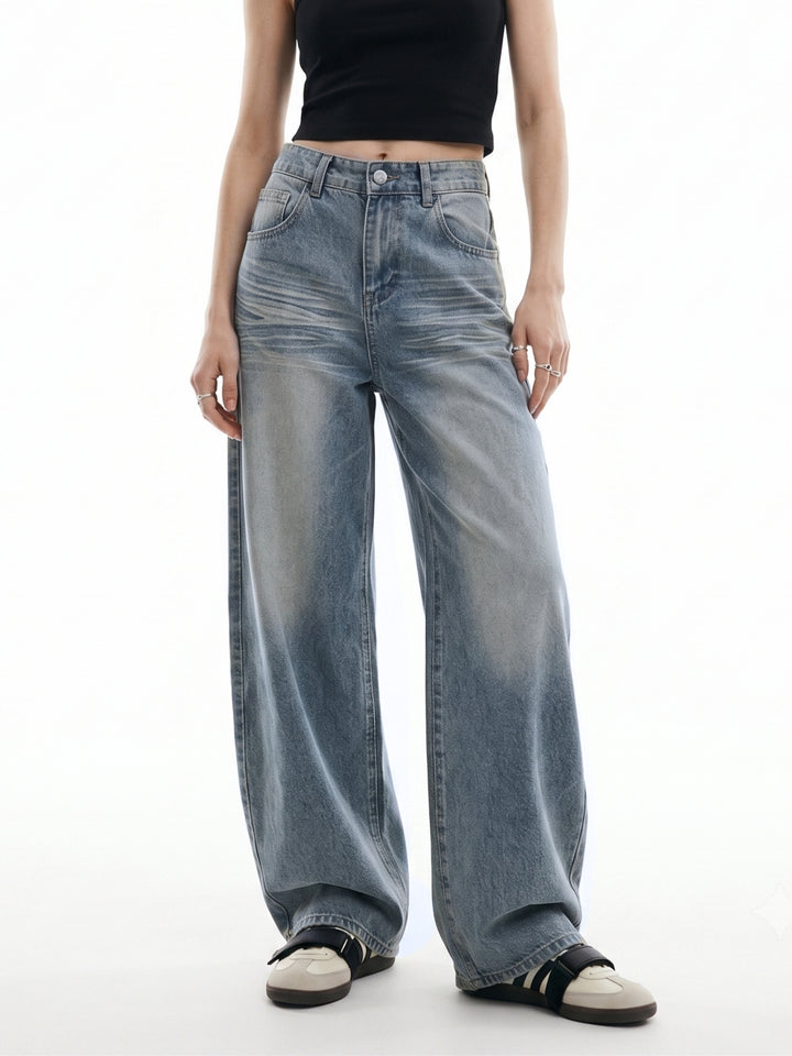 Blue Tinted Washed Baggy Jeans