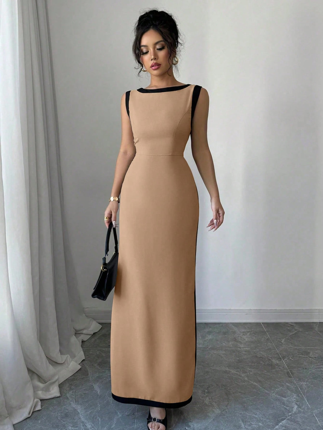 Beige Contrast Detail Dress