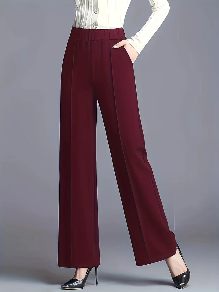 Burgundy Solid Wide Leg Pant