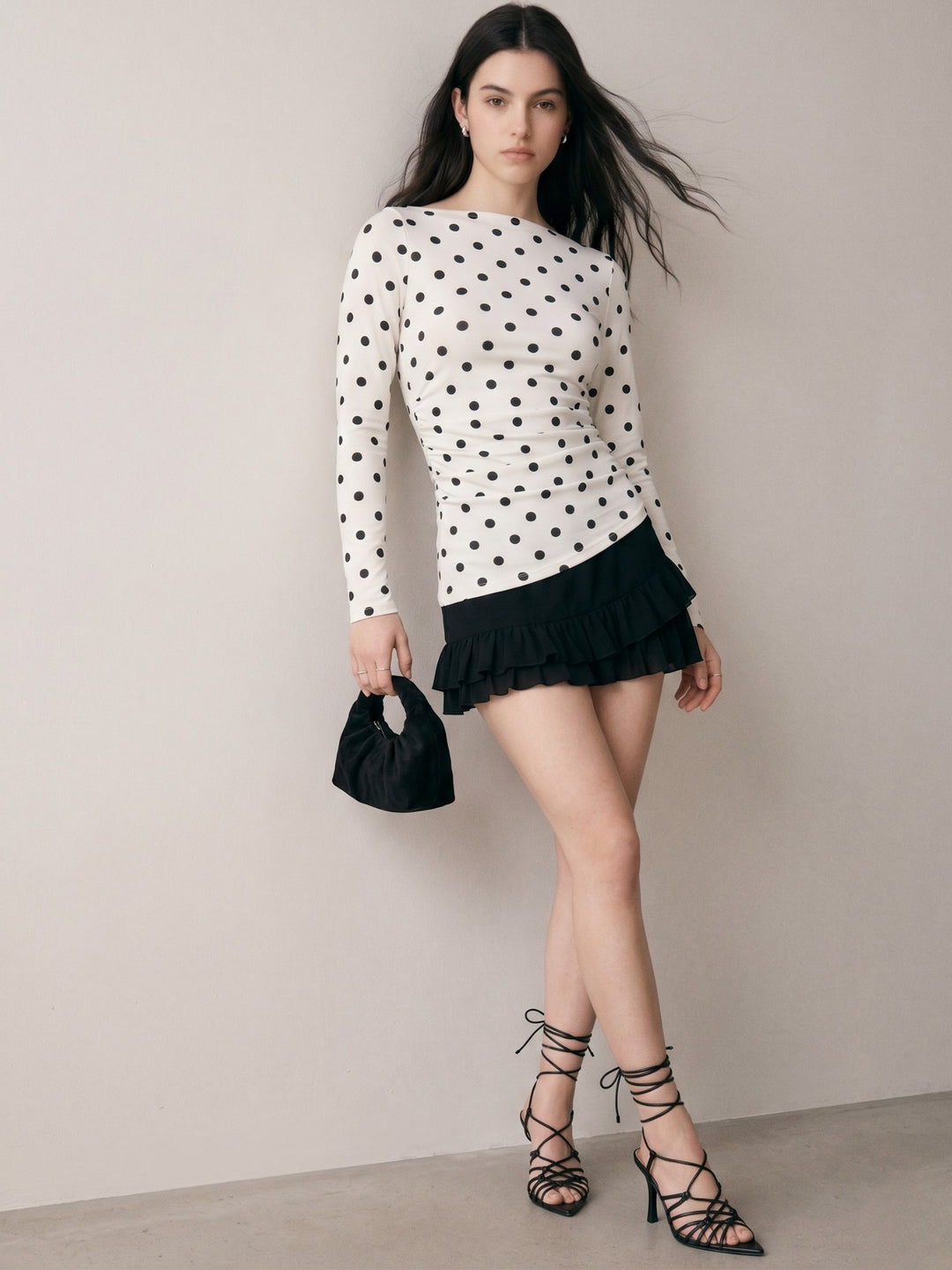 Multi Polka Dot Full Sleeve Fitted Top